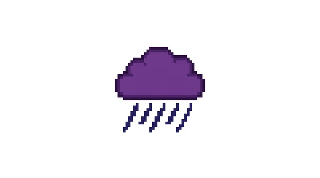 Purple rain cloud pixel art with dark purple rain on png background