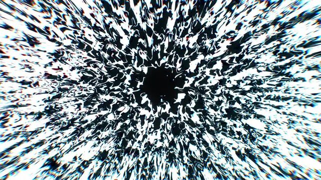 High-key liquid ripples surge outward in an energetic white and deep blue 3D animation with bright caustics surrounding a dark focal opening