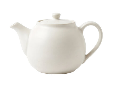 Simple ceramic teapot with a lid and handle on transparent background