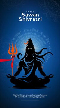 Blue and White Minimalist Happy Sawan Shivratri