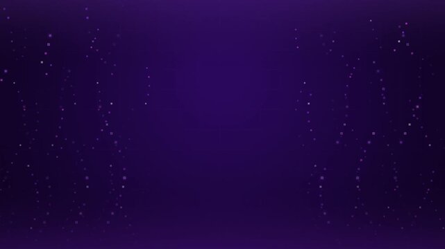 Elegant purple abstract background with glowing particle wave borders and open central space for text