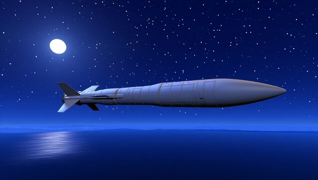 Intercontinental Ballistic Missile Launch Over Ocean at Night