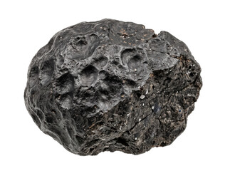 Rough textured dark meteorite fragment with impact craters on transparent background © Vova7
