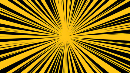 Obraz premium A dynamic yellow and black comic book style sunburst speed lines background effect explosion graphic art design pattern wallpaper.