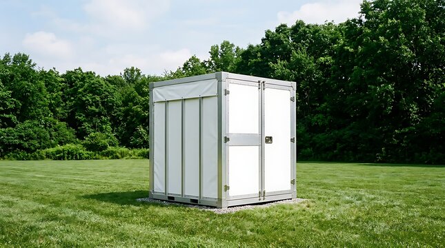 Portable Storage Container Standing in a Sunny Green Grass Field