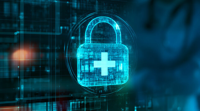 Digital healthcare security and privacy protection in compliance with HIPAA, concept with a blurred background and extra space for text