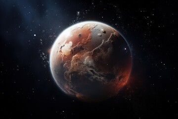 Naklejka premium Red planet mars orbiting in deep outer space with stars and nebula