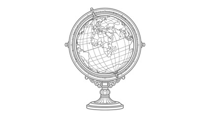 Fototapeta premium Vintage Globe on Stand: An antique terrestrial globe, detailed with continents and oceans, rests on an ornate decorative stand, symbolizing knowledge and exploration.