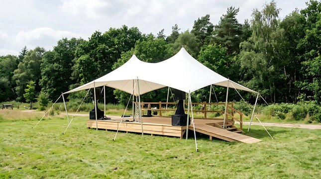 Stretching Tent Stage for Outdoor Events in a Sunny Park Setting