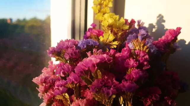 Dried flowers. A bouquet of colorful dried flowers. Preserving summer flowers. Floral design, interior decor.