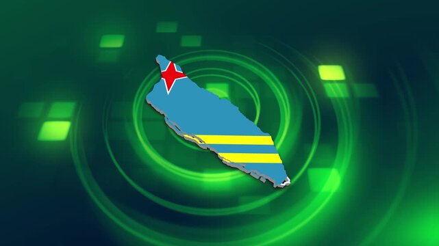 Aruba Flag on its Country Map, 3D Map Flag Opener Suitable for Politics, Elections, Travel, News and Sports Events and Presentations