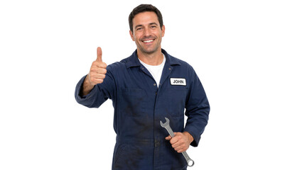 Fototapeta premium Smiling Technician Giving Thumbs Up with Wrench