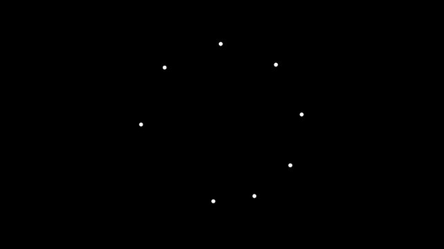 Minimalist circular arrangement of small glowing white dots forming a clock face pattern on a solid black background