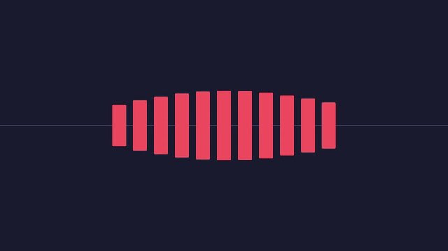 Minimalist sound wave equalizer graphic with pink vertical bars aligned horizontally on a dark navy blue background