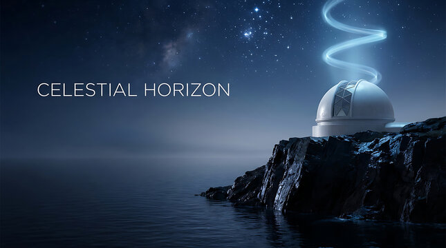 Observatory telescope under a starry night sky by the sea