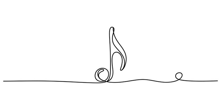 Elegant continuous line art of single musical note symbol ideal for concert flyers website headers audio apps and music school branding identity designs.