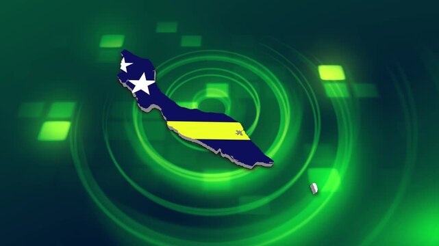Curacao Flag on its Country Map, 3D Map Flag Opener Suitable for Politics, Elections, Travel, News and Sports Events and Presentations