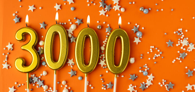 Three thousand subscriber. 3000 followers card. Festive Orange Celebration Background with flame candles for Social media. 3k online community fans.