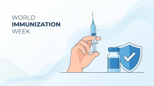 Hand holding syringe for world immunization week