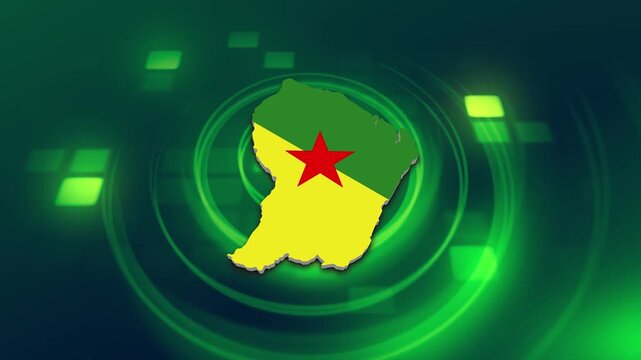 French Guiana Map Flag on its Country Map, 3D Map Flag Opener Suitable for Politics, Elections, Travel, News and Sports Events and Presentations
