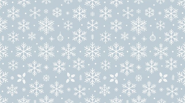Seamless pattern with white snowflakes on a light blue background for winter holiday wrapping paper design