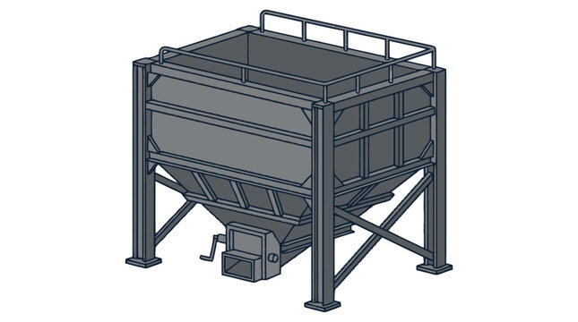 Industrial hopper bin for bulk material storage.