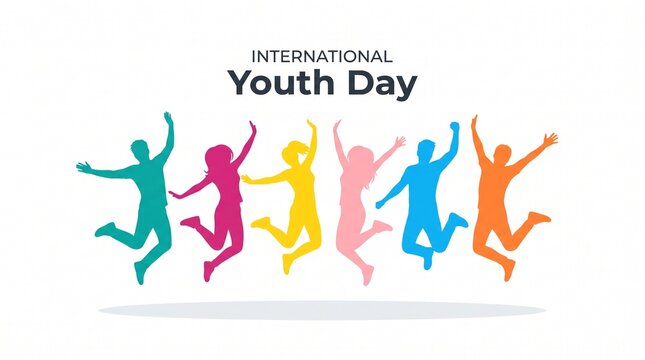 Happy colorful youth jumping on international youth day