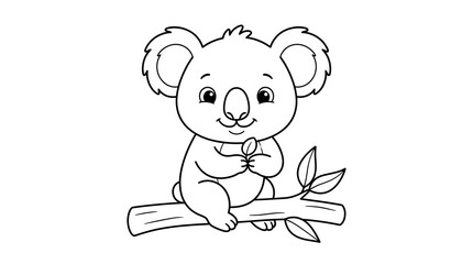 Obraz premium Cute koala sitting on a tree branch with leaves