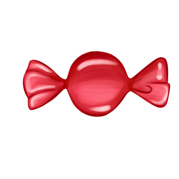 Red glossy wrapped candy vector illustration isolated on white background
