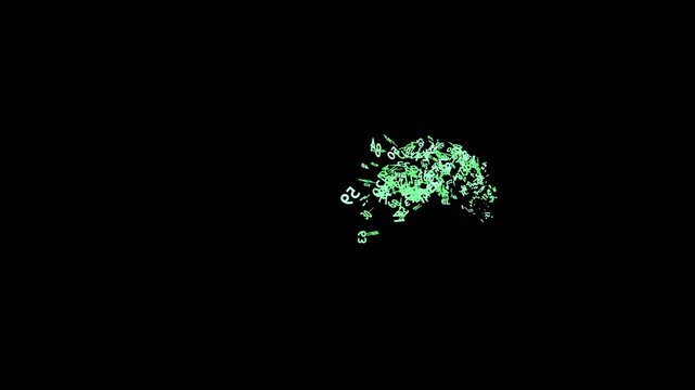 Numbers Swirling and Flying Toward the Camera on Transparent Background, 4K Animation