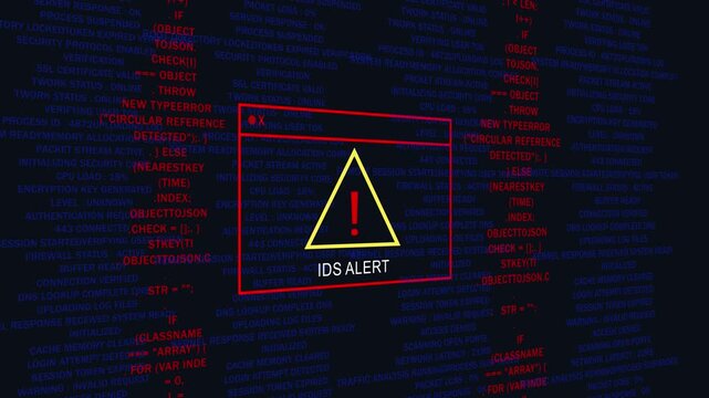 Cybersecurity ids alert warning on digital code background, network intrusion detection system concept, data breach and cyber attack security notification