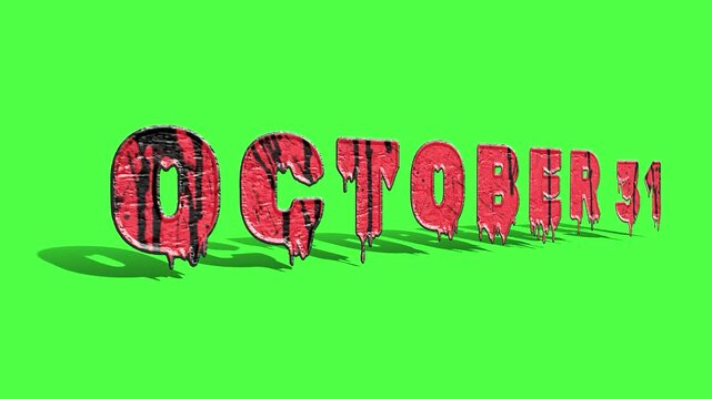 3d bloody text october 31 typography animation on green screen background for scary seasonal halloween date horror video title overlay