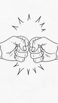 Fist bump outline drawing shows two hands colliding together in a sign of unity.