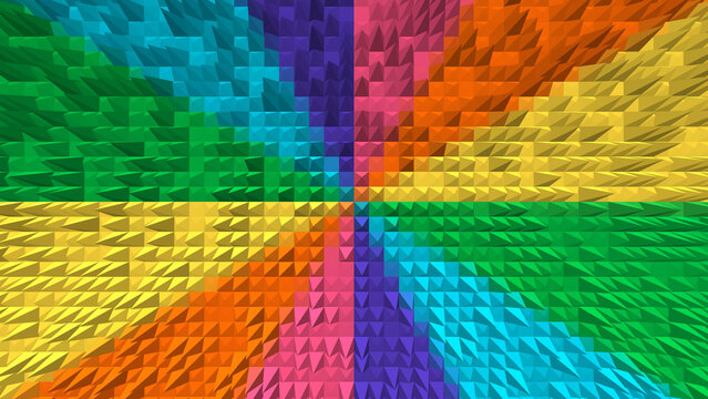 Vibrant colorful pixel block radial background