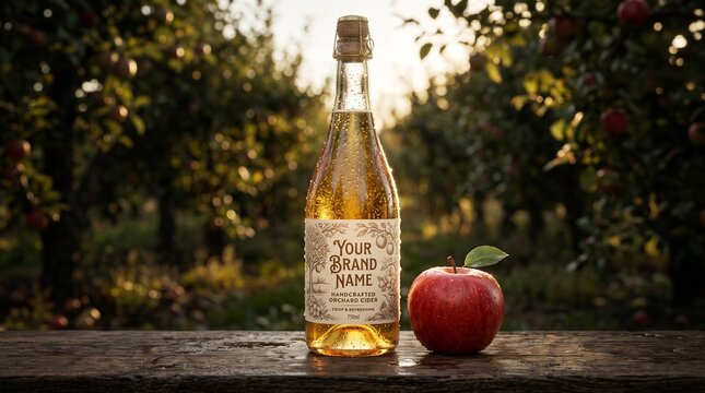 Crisp Apple Drink in Lush Orchard