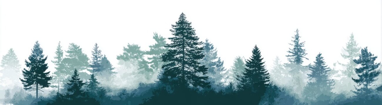 Misty evergreen forest silhouette with deep blue pine trees in fog evergreen landscape silhouette woodland coniferous environment atmospheric wilderness minimalist background