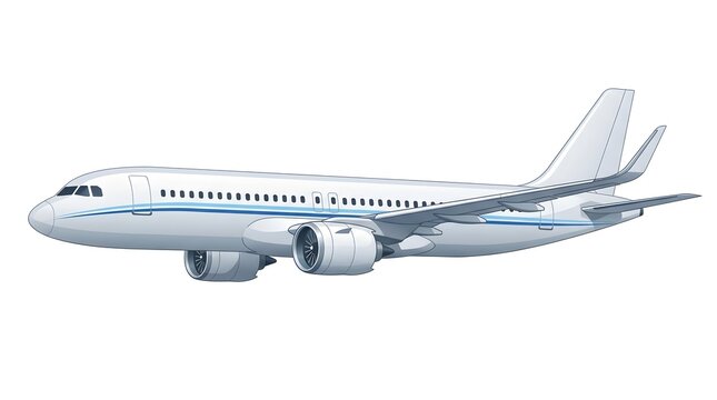 White commercial passenger airplane isolated on white background