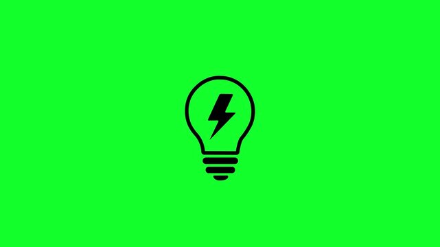 Animated flashing light bulb energy icon on green background. Energy protection icon with electric light bulb animation. Lightning bolt for creative energy innovation and powerful brainstorming ideas