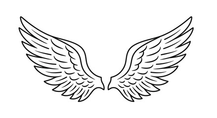 Fototapeta premium Spread wings illustration features a black and white linear design