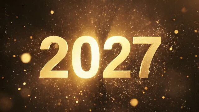 2027 glowing gold text forming from shining particles with soft blurred bokeh lights in the background, for social media story templates