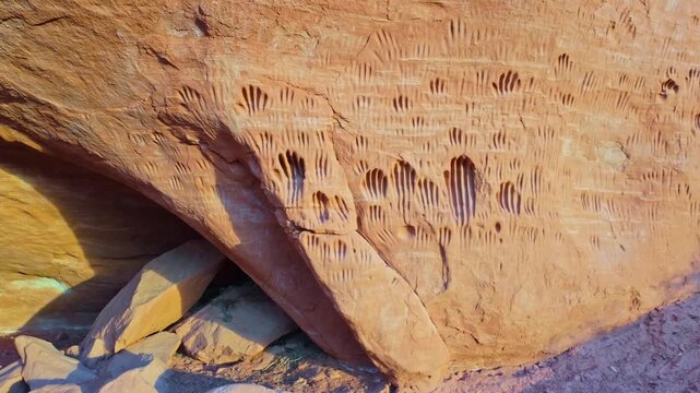 Ancient handprint carvings at Indian Cave Kodachrome Basin Utah