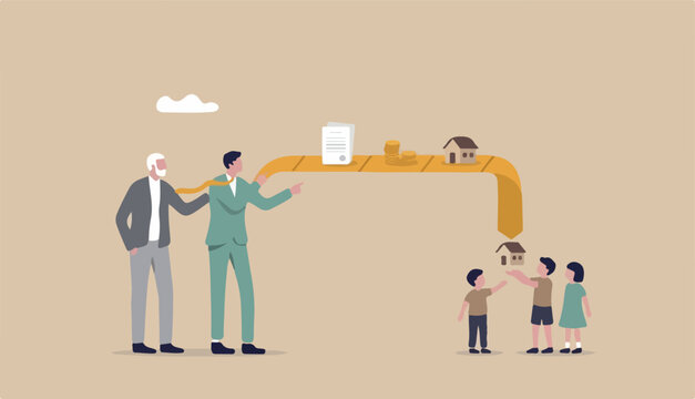 Inherit to house or real estate from parents, financial advisor on legacy planning, passing an inheritance to children concept, father giving house, wealth or property to his children small hand (1)