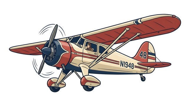 Vintage style illustration of a classic single engine taildragger airplane in flight