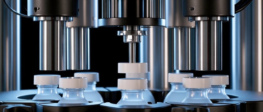 Automated capping station with robotic arms sealing vials in sterile environment