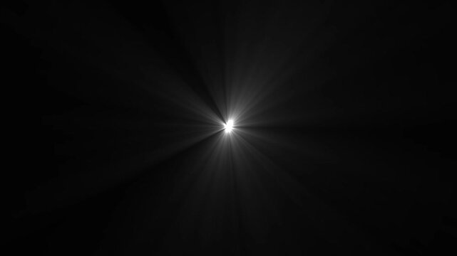 White sun flare star light glow shining rays effect on black chroma key alpha channel background.4k motion graphics video