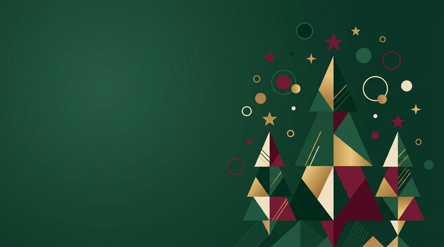 Minimal Christmas geometric background abstract triangles tree decoration green gold red holiday festive modern design pattern celebration winter art shape colorful ornament seasonal elegant