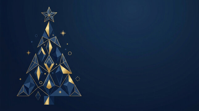 Geometric Christmas tree gold blue star abstract decoration holiday festive modern luxury shiny polygon design celebration winter ornament background elegant bright sparkling symbol art pattern