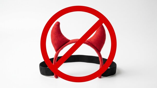 Devil horns headband is prohibited by a red no symbol on a white background.