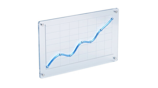 Transparent glass chart board featuring blue trend line graph for data visualization and professional business analytical reporting presentations.