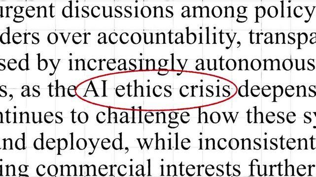 AI ethics crisis text animation for news and report with highlight in documentary articles style video